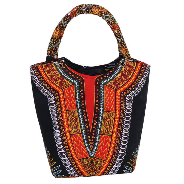 Colorful African print bag with black background