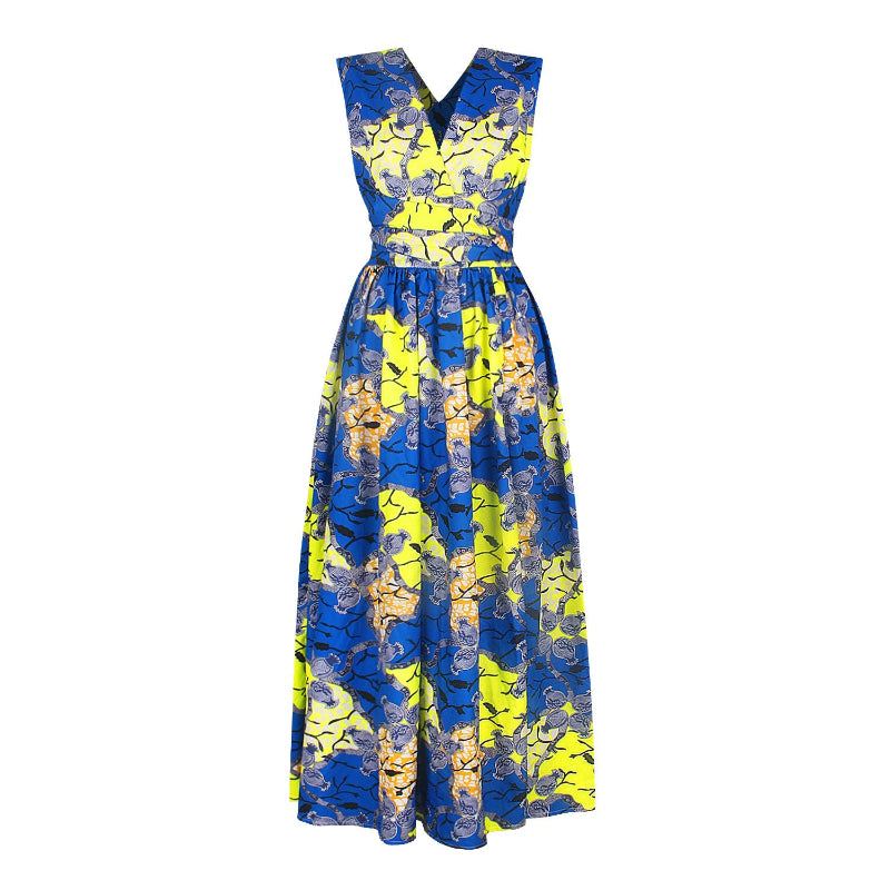 Colorful dress with a floral pattern on a white background