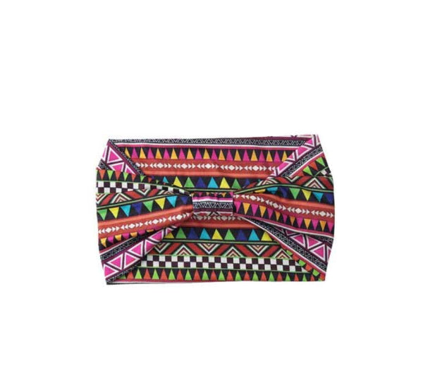 Headband with colorful geometric pattern on a white background